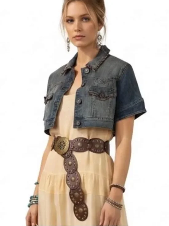 Western Brown Brass Medallion Concho  Buckle Belt NWT