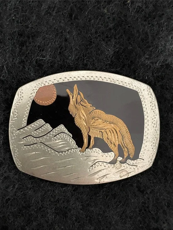 VTG: Sterling Silver-Germany Belt Buckle Lone Wolf Moon Night Sky Unisex
