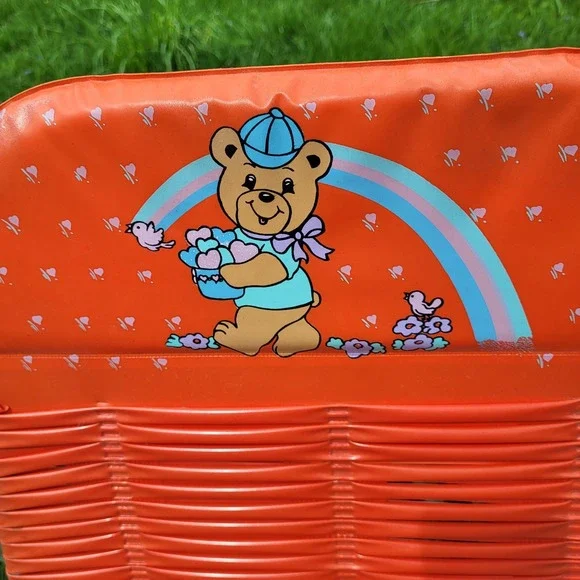Kids Vintage Jelly Tube Lawn Chair Chaise Lounge Red Orange Bear 50