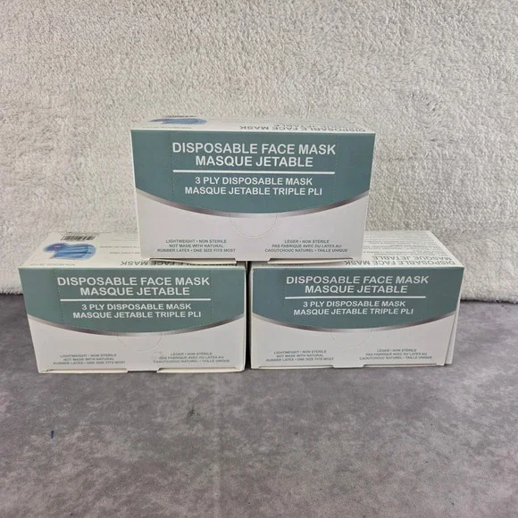 Lot of 3 Boxes Disposable 3 Ply Face Masks Blue 150 Total Pieces FM-01
