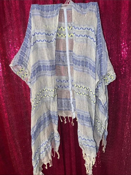 American Eagle Boho Blue & Cream Woven Throw Kimono - Unbranded