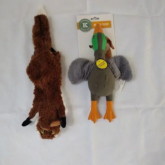 Kensington Kennel Club Duck & Fox Dog Toys S-M Plush Squeaky Set Pet Gift