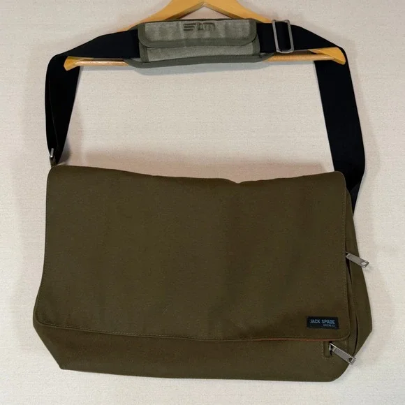 Jack Spade Greene St Messenger Bag Olive Green Canvas Laptop Satchel Bag