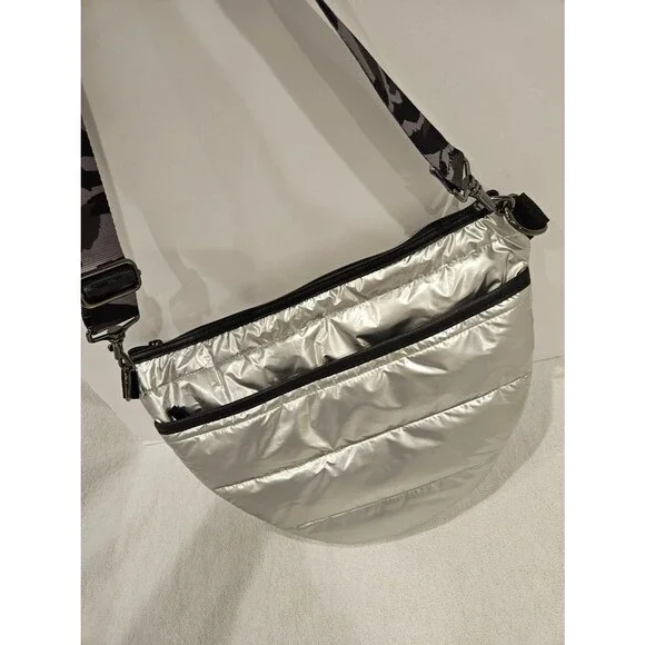 HAUTE SHORE Black Silver Quilted Pouch with Logo Lining Crossbody Shoulder Bag