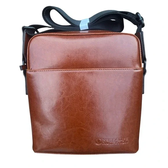 Herbalife Nutrition Brown Faux Leather Crossbody Messenger Bag with Dust Bag