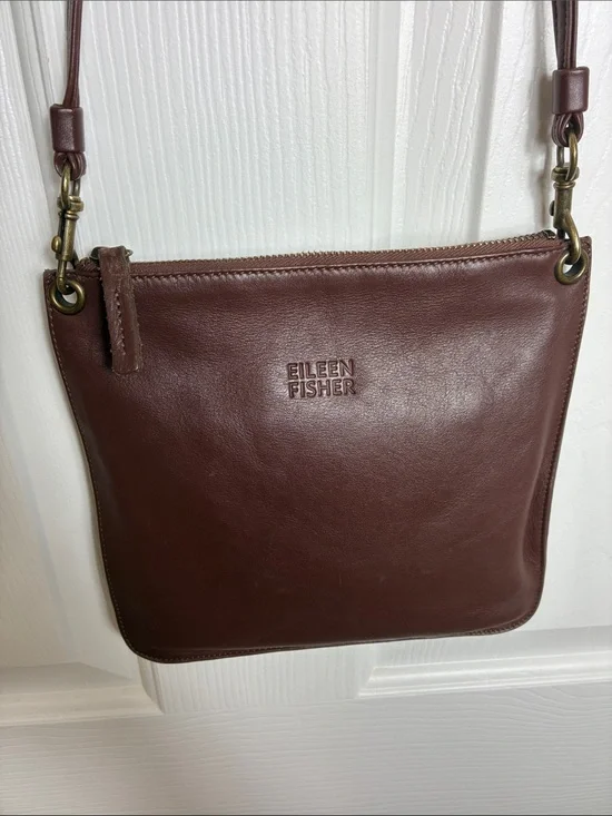 Eileen Fisher Brown/ Oxblood Leather Messenger Crossbody