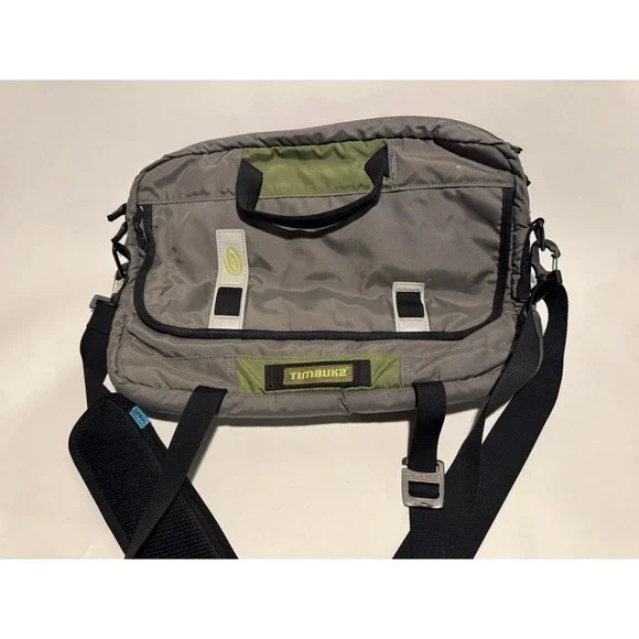 Timbuk2 Messenger Bag Gray/Green Nylon Classic Crossbody Laptop Biker