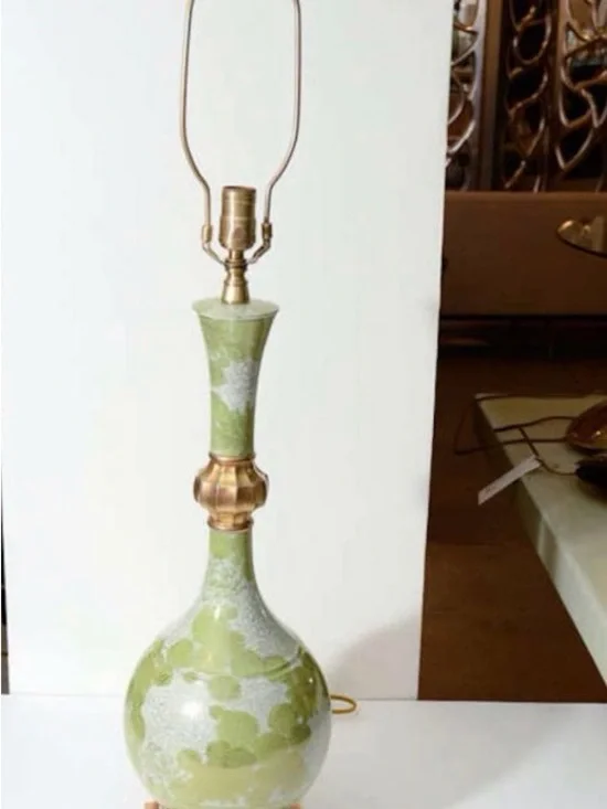 Green Ceramic Table Lamp with Brass Accents
