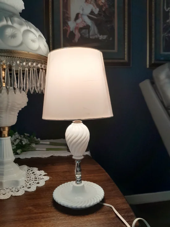 White Milk Glass Table Lamp - Elegant Home Accent