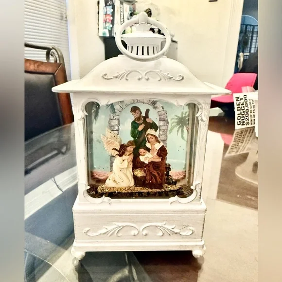 Vintage White Nativity Scene Lantern bought out Macys decades ago. Just put batt