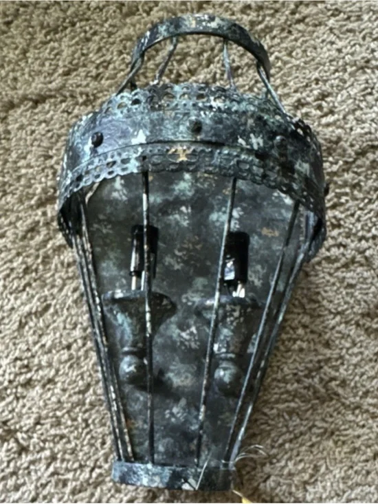 Distressed Metal Wall Sconce Lantern - Green Patina