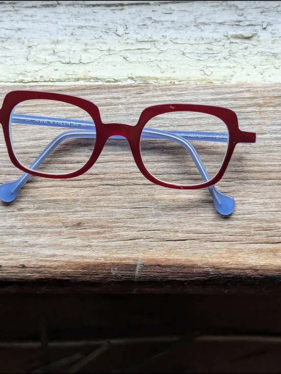 Bold Two-Tone Women’s Glasses Frame in Red and Light Blue