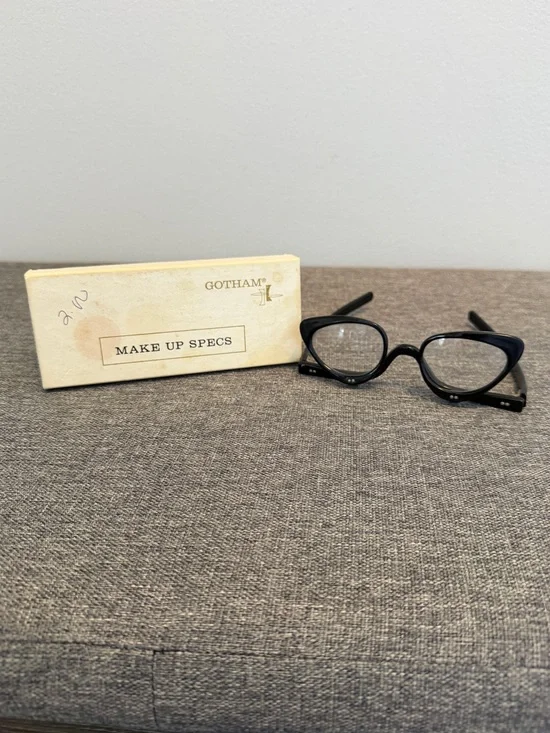 Gotham Vintage Black Make Up Specs Magnified Flip Down Lenses Glasses 50s 60s