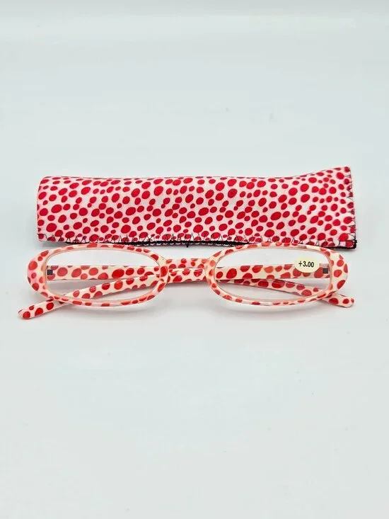 Reading Glasses with Matching Case - Red & White Polka Dot