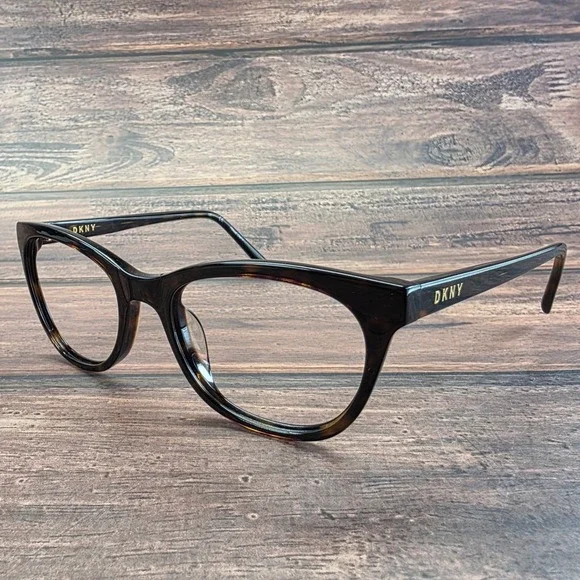 DKNY DK502S 237 Dark Tortoise Cat Eye Eyeglasses Frames 53-19-135 Gold‎ Logo