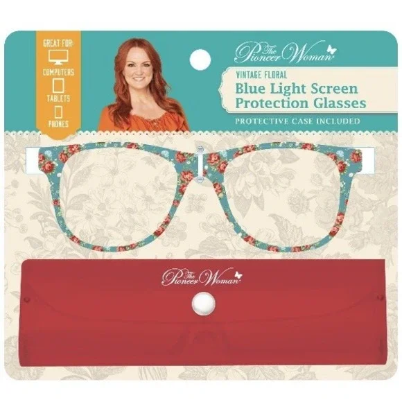 The Pioneer Woman Blue Light Screen Protection Glasses with Case Vintage Floral