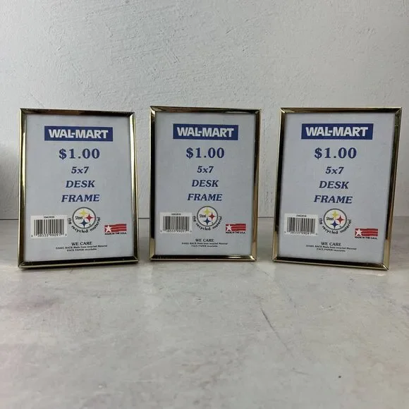 Vintage Wal-Mart Picture‎ Frame Gold Tone Metal with Glass Set Of 3 5X7 USA
