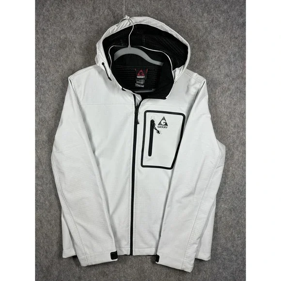 Gerry Softshell Jacket Mens Large Hooded Full Zip Gray Outdoor‎ 1791630