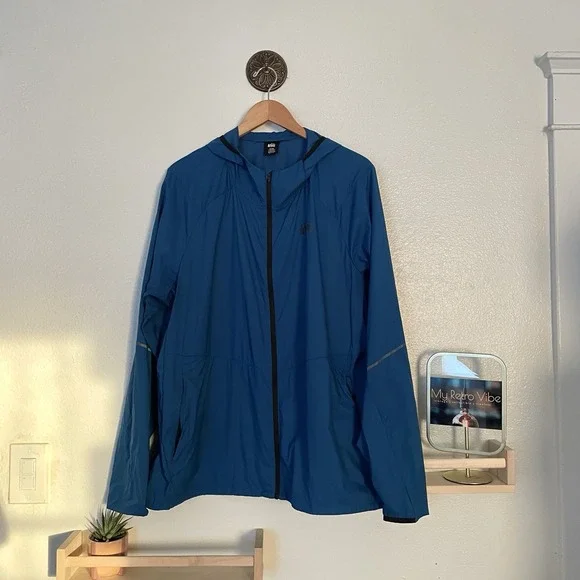 REI Co-op Windbreaker‎ Full Zip Lightweight Hooded Running Jacket Blue Size XL