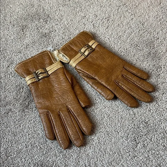 Van Raalte Softee Brown Pleather Sherpa Lined Gloves SIZE L