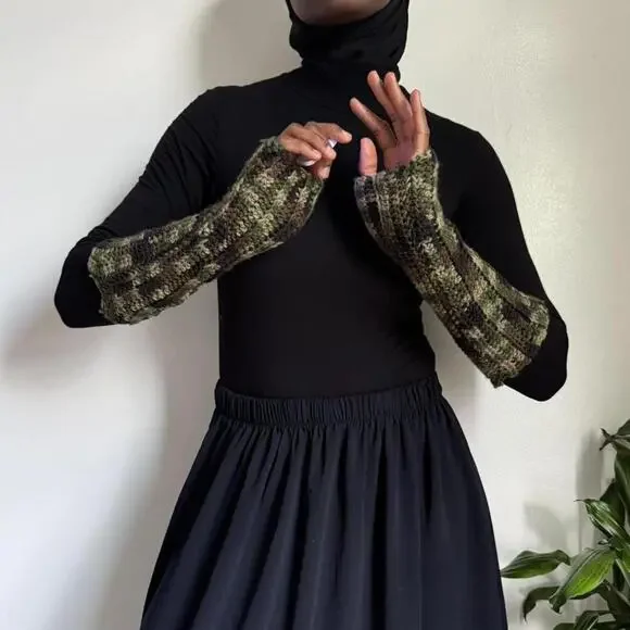 Handmade‎ Camo Crochet Arm Warmers • Grunge Gorpcore Sleeves