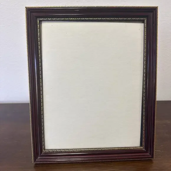 Elegant 8x10 Mahogany Wood Picture Frame Beaded Gold Trim Velvet Back 9.5x11.5