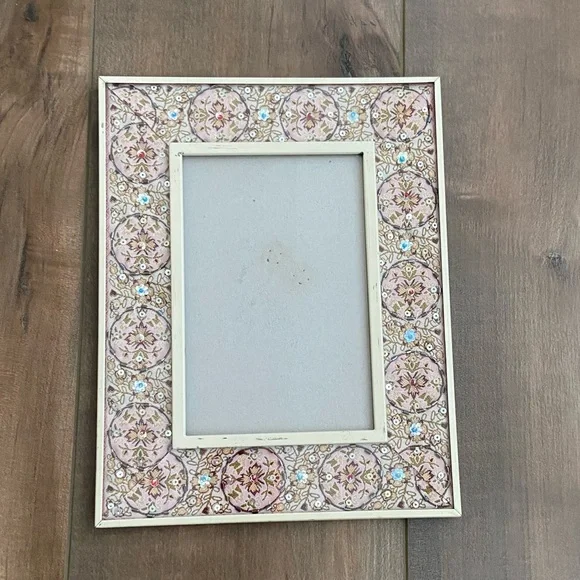 Beaded & Sequin Boho Picture Frame Pink Floral Decorative Accent