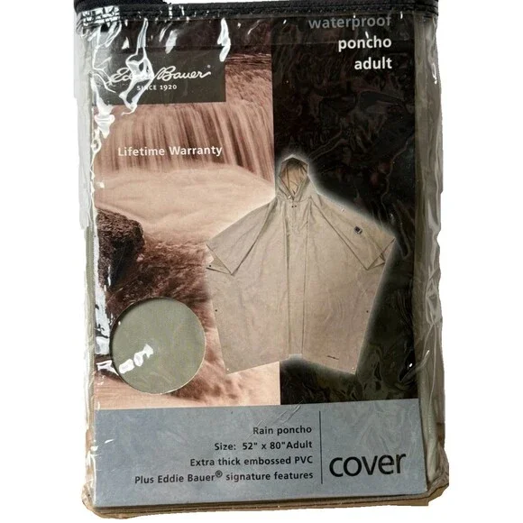 Eddie Bauer Waterproof Hooded Rain Poncho Thick PVC Seamed Gray Outdoor Gear NIP