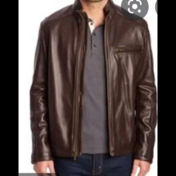 Cole Haan brown leather moto jacket M
