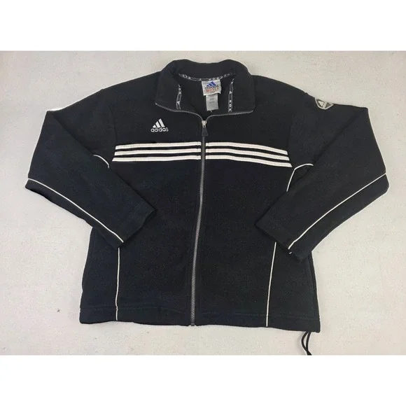 Vintage Y2K Adidas Soccer Fleece Jacket Black Striped Full Zip Track Mens Size S
