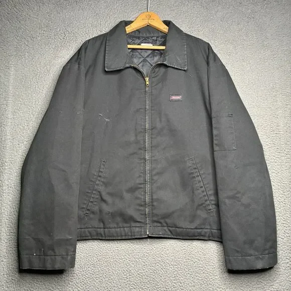 Vintage 90’s Dickies Jacket Mens XL Eisenhower Black Full Zip Lined Boxy Fit