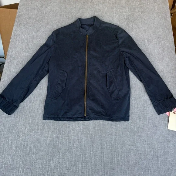 Mens Bomber Jacket Large Blue Long Sleeve Everyday Casual Full Zip Outerwear
