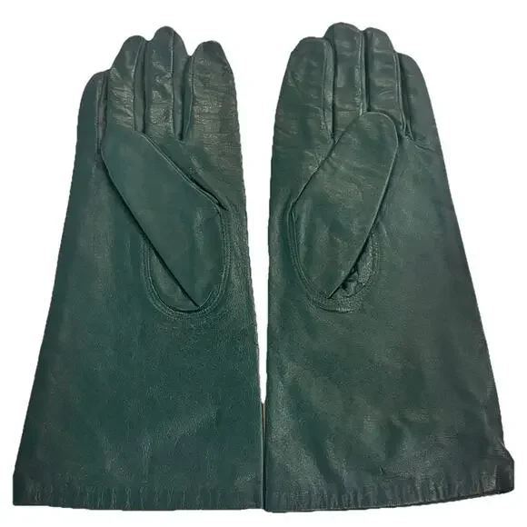 Vintage Van Raalte Leather Driving Gloves Teal Green Tricot Lining Large