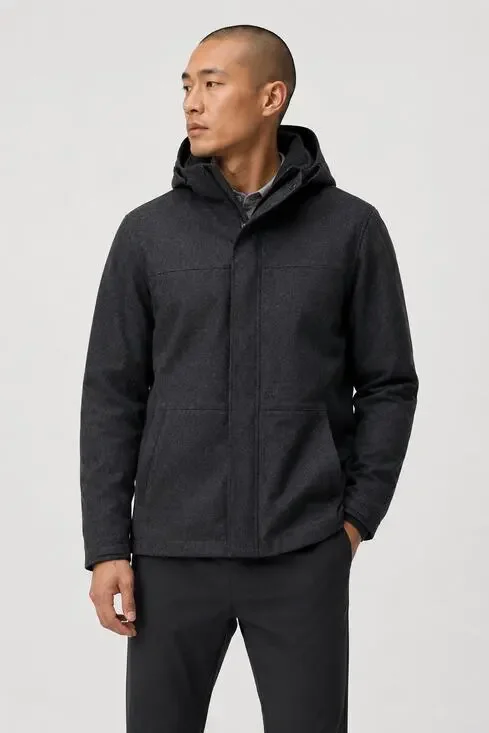 Lululemon Men’s Storm Break Rain Jacket Size L Heathered Black Wool Hooded