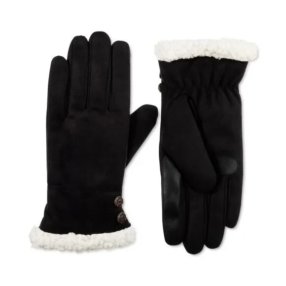Isotoner‎ Black  Faux Suede Fur Lined Gloves with Smart Touch Size L/XL