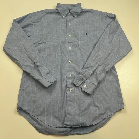 Ralph Lauren Marlowe Mens Medium Blue Plaid Button Down Shirt Two-Ply Cotton