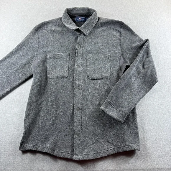 Vineyard Vines Jacket Mens Large Gray Fleece Snap Front Shirt Jacket Performance