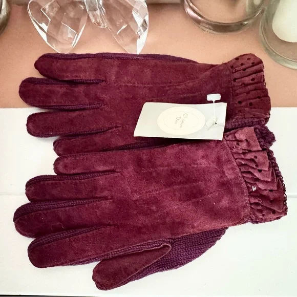 New Vintage Dior Suede & Wool Gloves