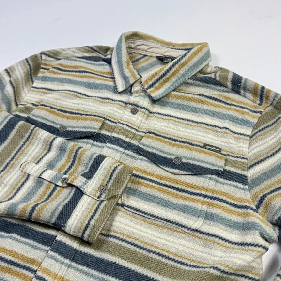 Eddie Bauer Shirt Jacket Mens 2XL Striped Fleece Button Front Lined‎ Collared