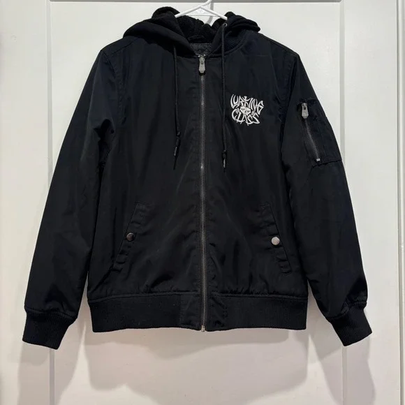 Lurking Class Sketchy Tank Mens Black Hooded Bomber Jacket Full Zip Logo XL
