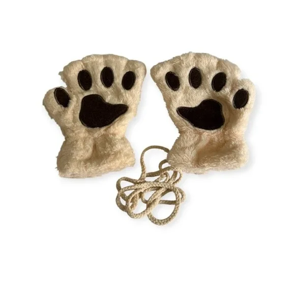 Unbranded Bear Paw Mittens Women OS Tan Excellent Plush Faux Fur Costume Gloves