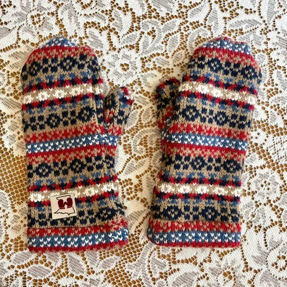 Minnesota Mittens Fair Isle Wool Blend Fleece Lined Knit Mittens Medium USA Made