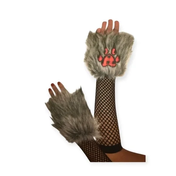 Storybook Wishes Arm Warmers Women OS Black Red NEW Faux Fur Cosplay Goth Mesh