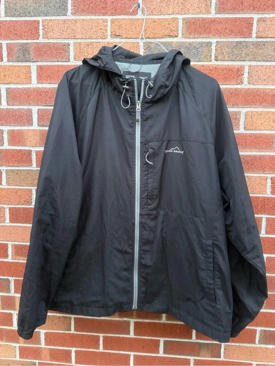 Eddie Bauer Sport Black Hooded Windbreaker Jacket XXL