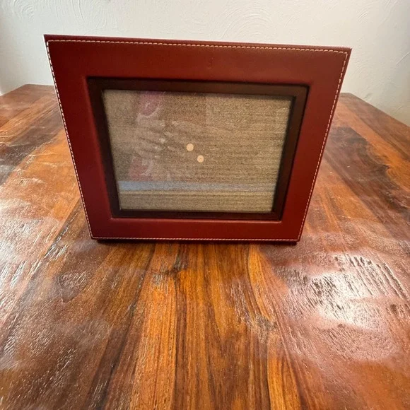 Sola Red Faux Leather 4x6 Picture Frame White Stitching Wood Trim Tabletop