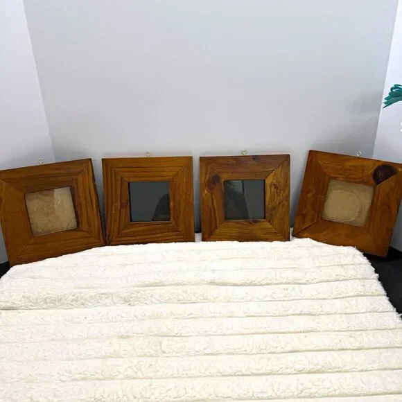 Set of 4 Vintage Mid Century Danish Modern Wood Picture Frames Teak Style Retro