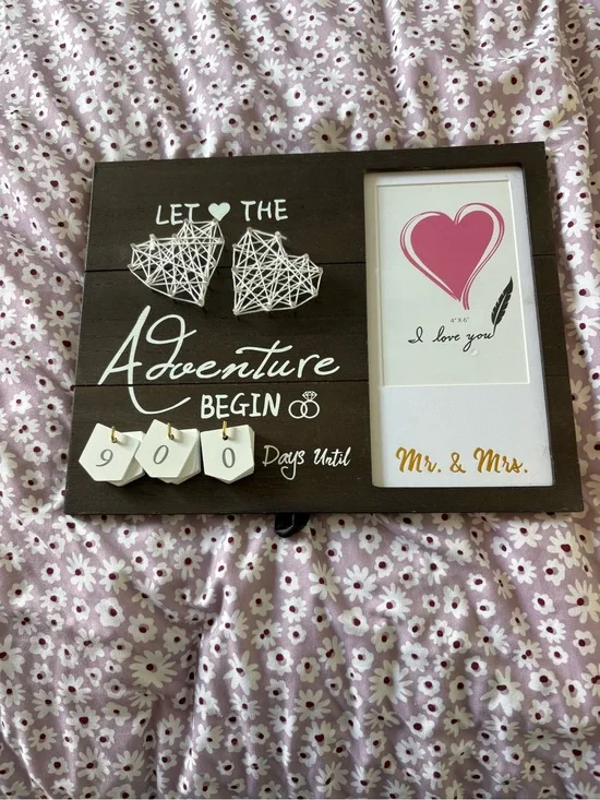 Let the Adventure Begin Wooden Countdown Frame - Brown with Pink Accent
