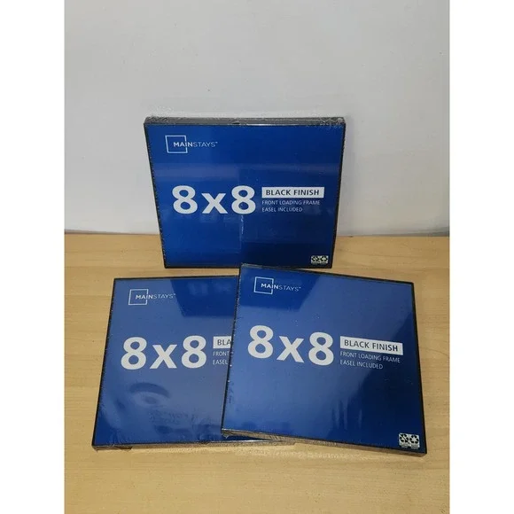 3 Pack Mainstays 8 x 8 Inch Black Finish Front Loading Picture Frames~NEW