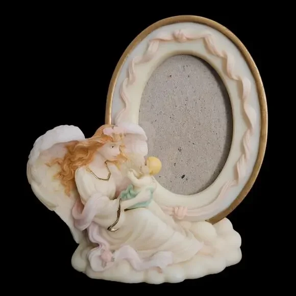 Seraphim Classics 1997 Angel Cherub Oval Photo Frame Roman Inc 2x3