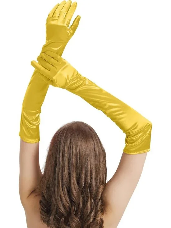 Women's Golden Yellow Satin Opera Elbow Length 1920s Flapper Long Gloves Party